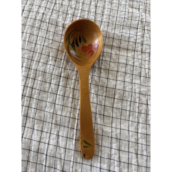 Hand Painted Wooden Spoon Eastern Europe Folk Art Design Decoration Vintage - Picture 1 of 6